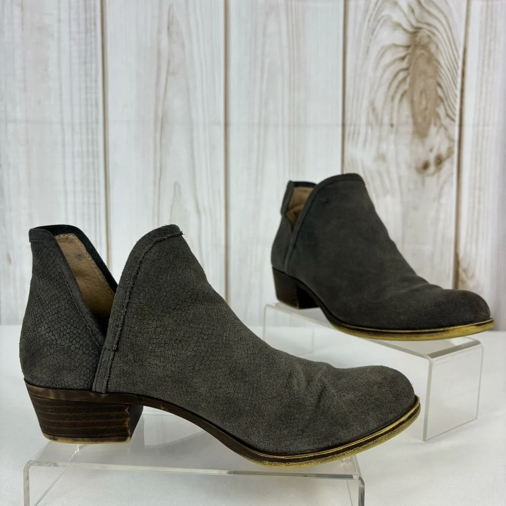 Lucky Bashina Ankle Boots Leather Heeled Slip On Classic Booties Gray Size 7.5